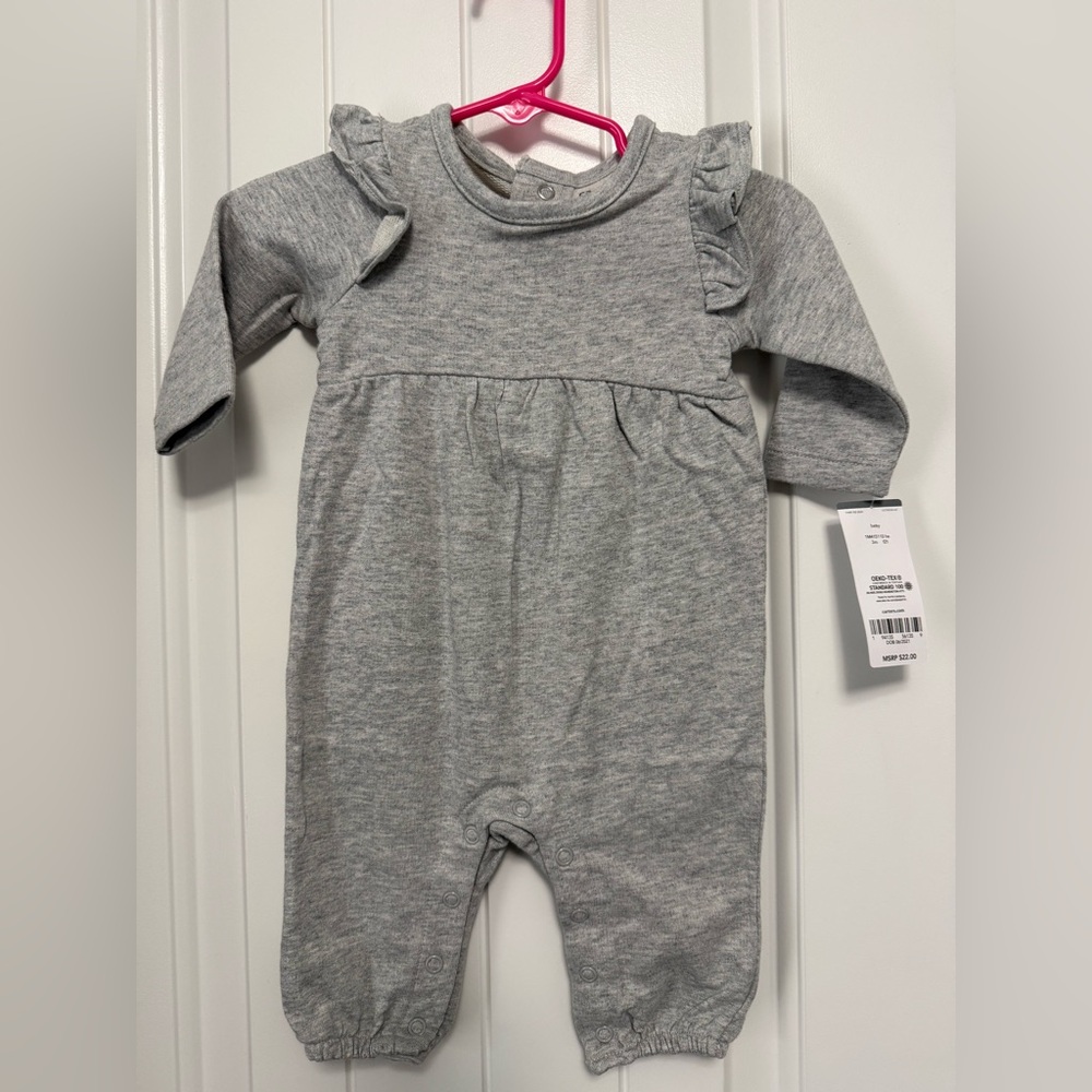 Carter’s, NWT, Gray Ruffled Baby Romper